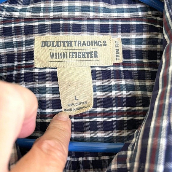 Duluth Trading Wrinkle Fighter Plaid Button Trim Fit Shirt Cotton Mens L EUC - Picture 6 of 7